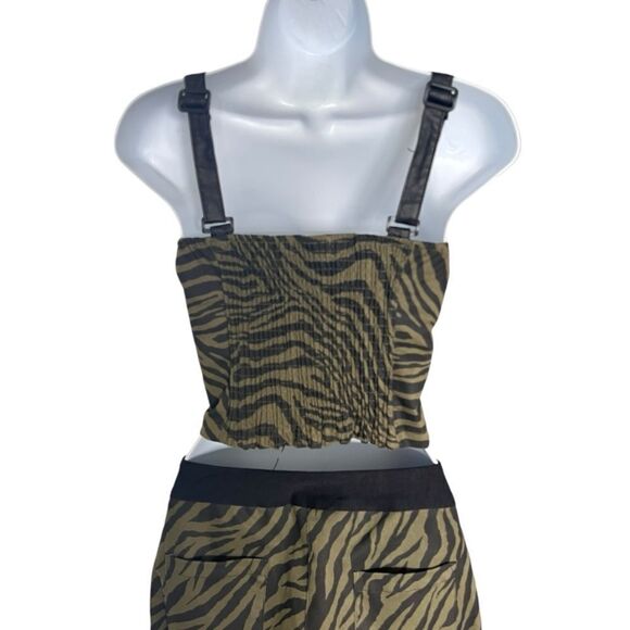 BALBOA Two Pieces Green Military Print, Top Crop Sleeveless Pant High Waisted L - Picture 7 of 9